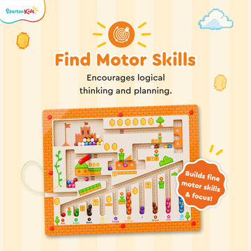 Spartan Kids Maze Runner Magnetic Maze Board Game for Kids 3+ Years | Wooden Magnetic Ball Maze Puzzle | Number Counting, Colour Sorting, Fine Motor Skills & Problem Solving Educational Toy