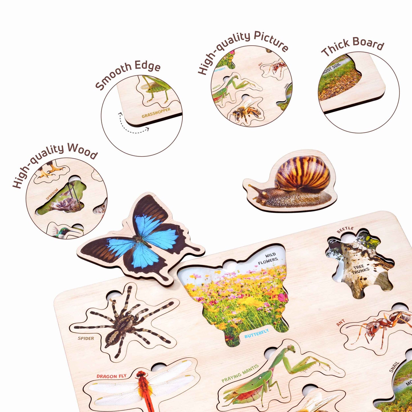 Wooden Educational Puzzle Set for Kids 3+ (Set of 6)