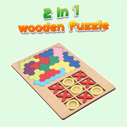 SPARTAN KIDS® 3D Wooden Hexagon Puzzle & Classic Tic Tac Toe Game