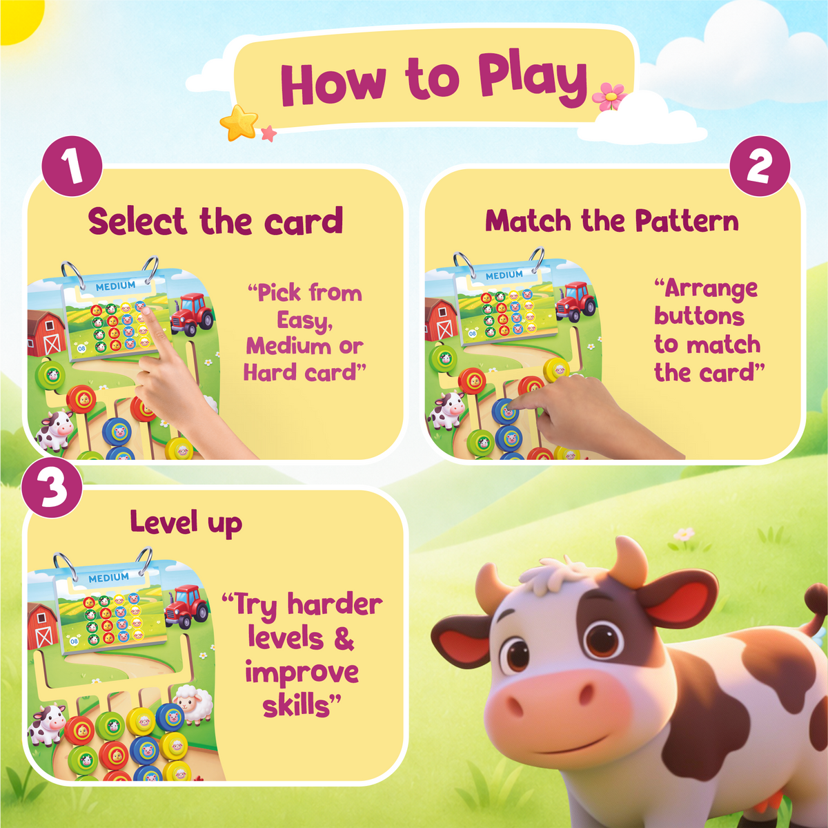 Fun Farm Coder — Educational Pattern Matching Game for Kids Ages 3+ | STEM Toy | Screen-Free Logic Puzzle | Spartan Kids