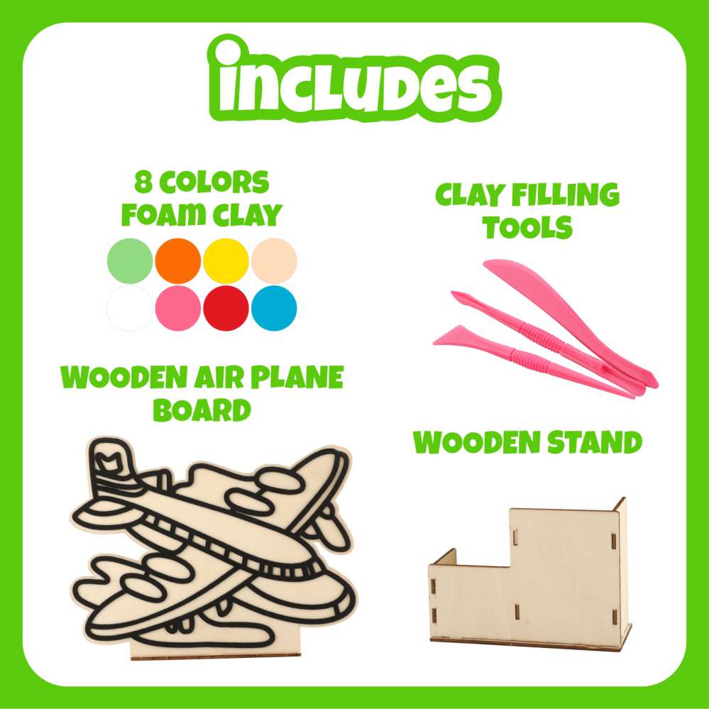Spartan Kids® Wooden Airplane Pen Stand - DIY Super Clay Art Kit