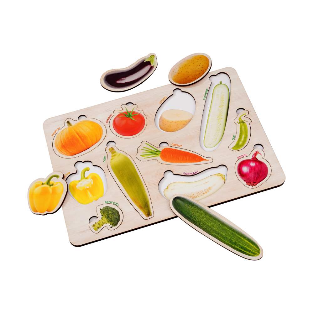 Wooden Fruit & Vegetable 3D Puzzle Set for Kids 3+ (Set of 2)