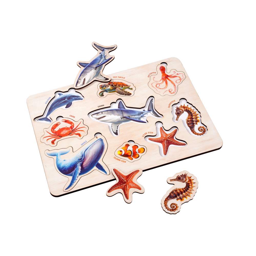 Wooden Dinosaur & Sea Animal 3D Puzzle Set for Kids 3+ (Set of 2)