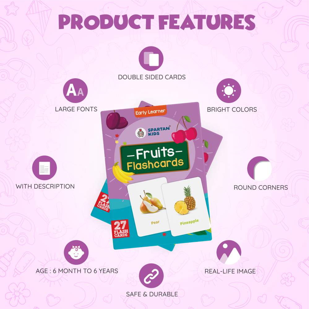 Fruits Flashcards for Kids – 27 Fruit Picture Cards | Montessori (Ages 2-5)