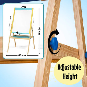 Spartan Kids 3-in-1 Wooden Art Easel Board for Kids | Whiteboard, Chalkboard & Magnetic Board | Adjustable Height | Complete Art Set
