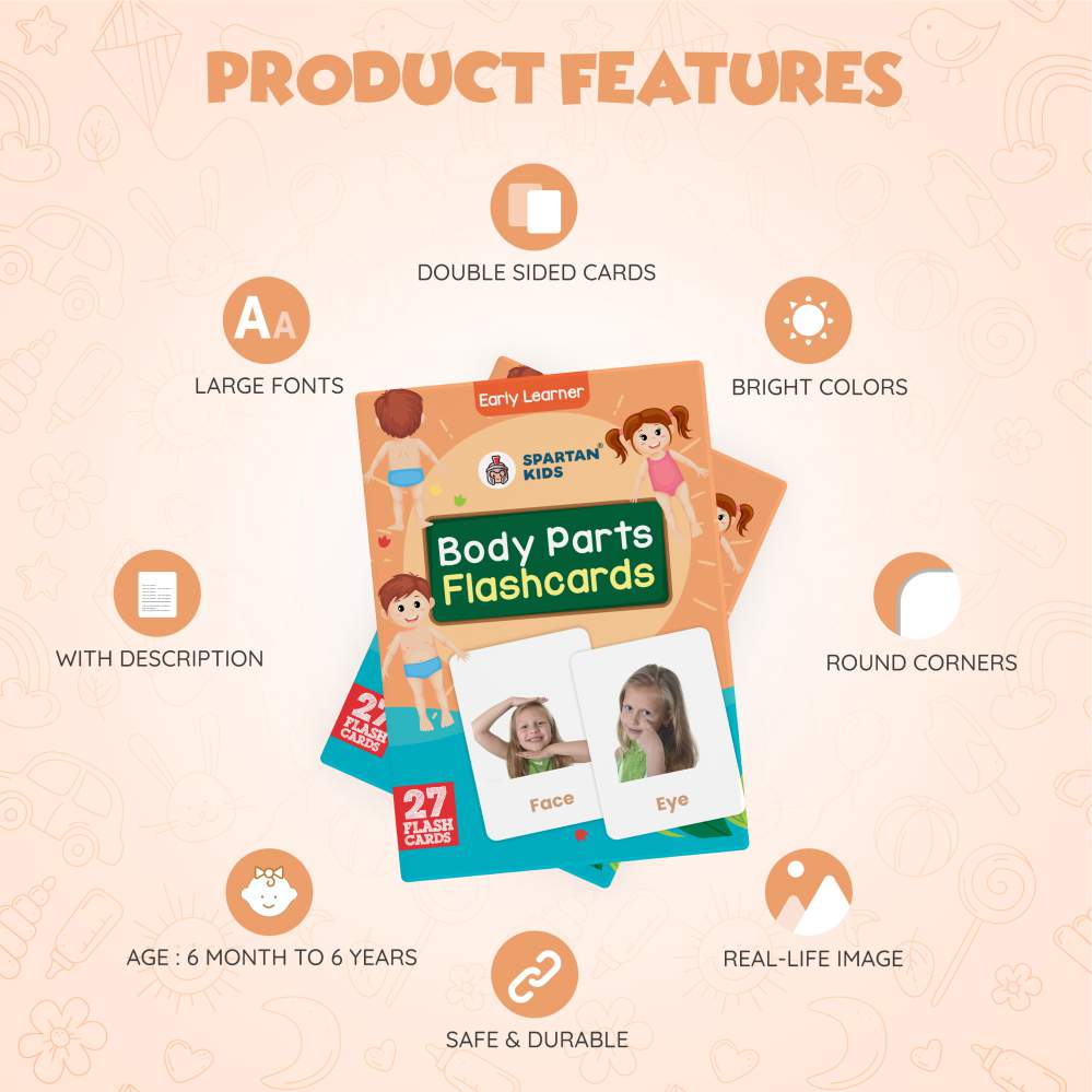 Body Parts Flashcards for Kids – 27 Human Body Picture Cards (Ages 2-5)