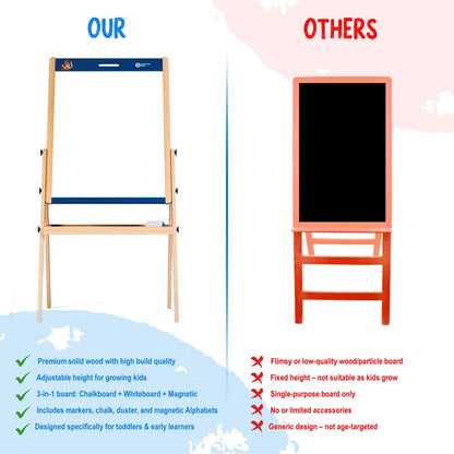 Easel Board for Kids - Adjustable Whiteboard & Chalkboard