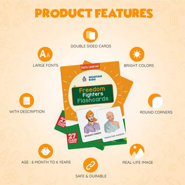 Indian Freedom Fighters Flashcards – 27 GK Cards for Kids (Ages 5-10)