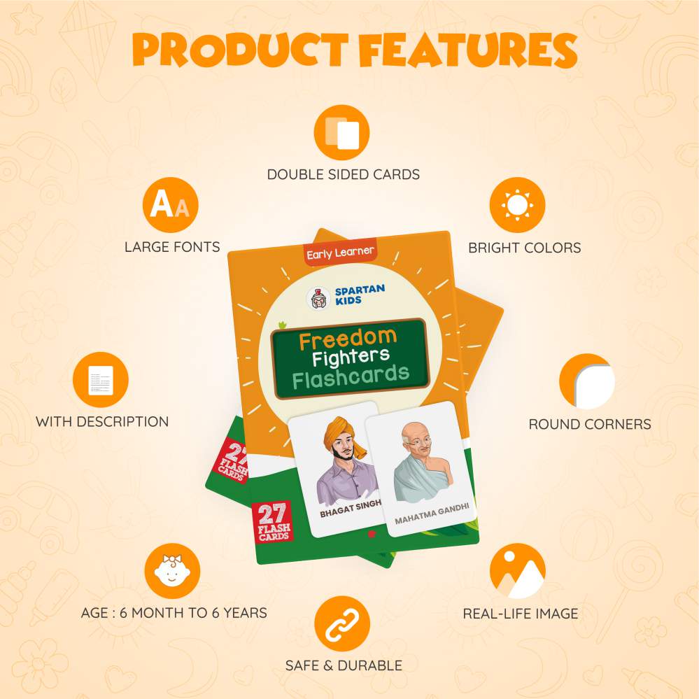 Indian Freedom Fighters Flashcards – 27 GK Cards for Kids (Ages 5-10)