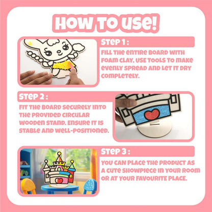 DIY Foam Clay Art Kit: Wooden Castle, Snail, Rabbit Board with Stand (Set of 3)