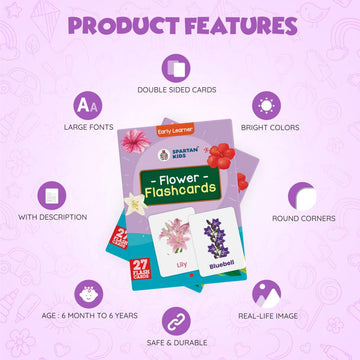 Spartan Kids Flower Flashcards for Kids | 27 Flower Learning Cards | Ages 6 Months–6 Years