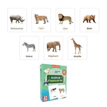 Early Learning Flash Cards with Alphabets, Numbers, Animals, Birds, Action, Fruits and Vegetables Flash cards for kids (Set of 7)