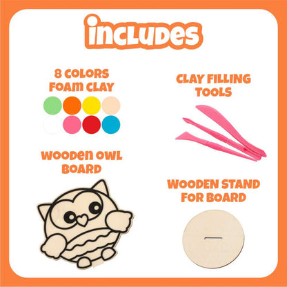DIY Foam Clay Art Kit: Wooden Snail, Rabbit, Cupcake, Bee, Owl, Castle Board with Stand (Set of 6)