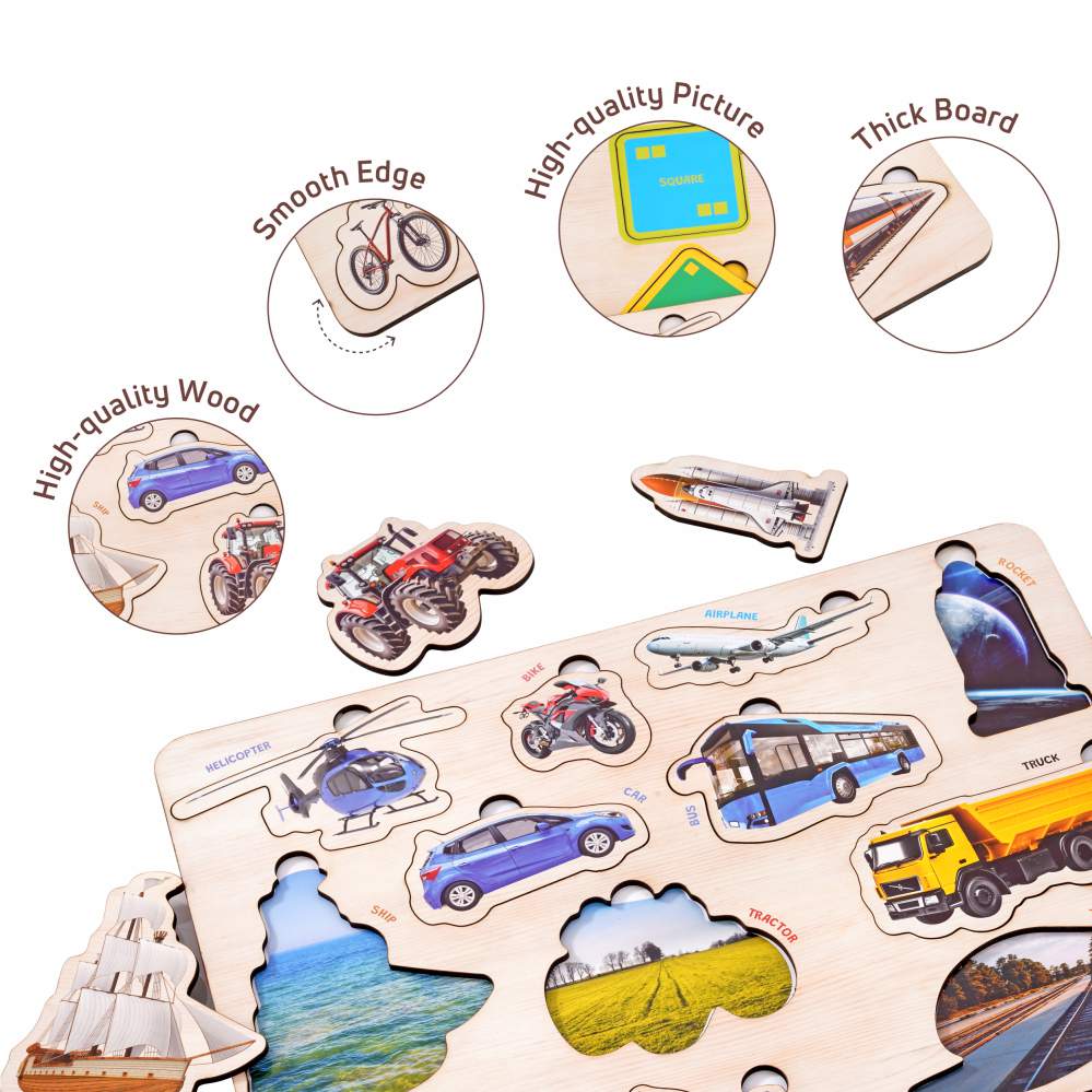 Wooden Shapes & Vehicles 3D Puzzle Set for Kids 2+ (Set of 2)