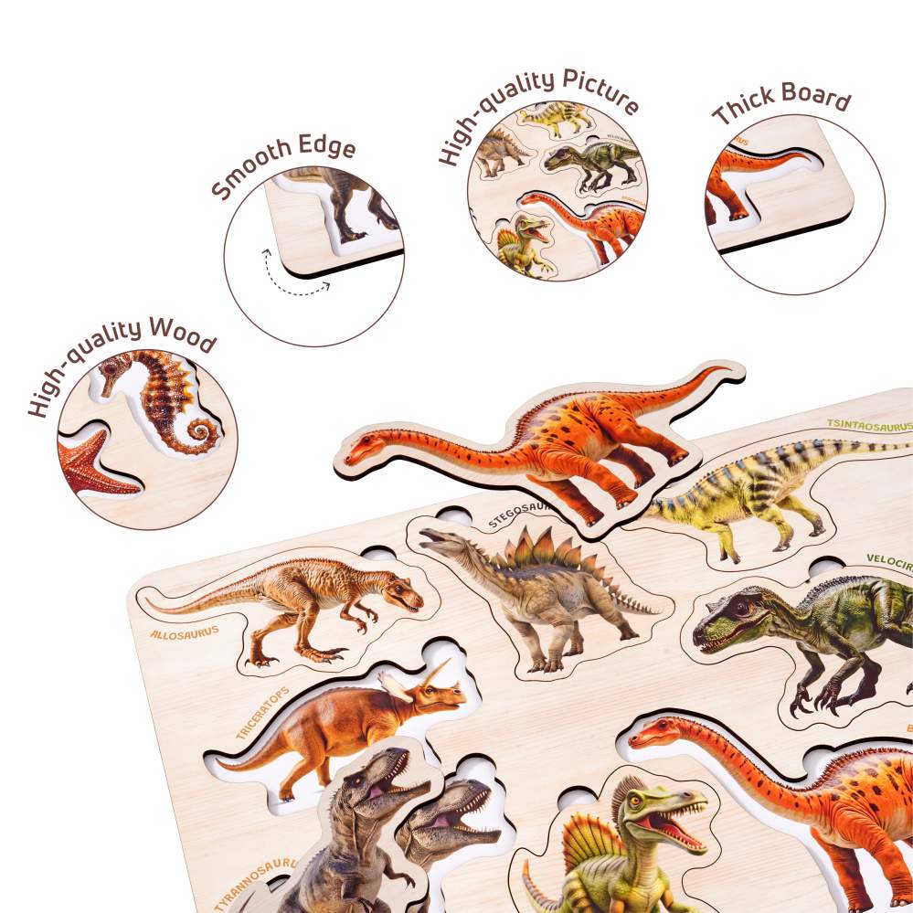 Wooden Dinosaur & Sea Animal 3D Puzzle Set for Kids 3+ (Set of 2)
