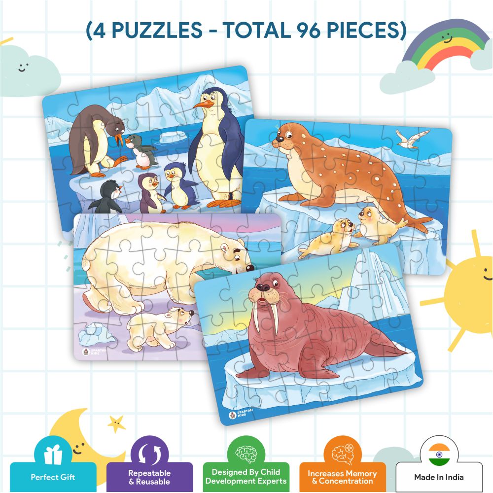 Arctic Animals Jigsaw Puzzle for Kids (Set of 4) 96 Puzzle Pcs