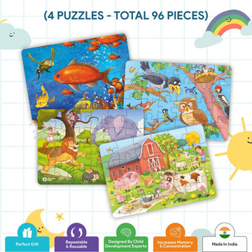 Animals & Birds Jigsaw Puzzle for Kids (4 in a Box) 96 Puzzle Pcs