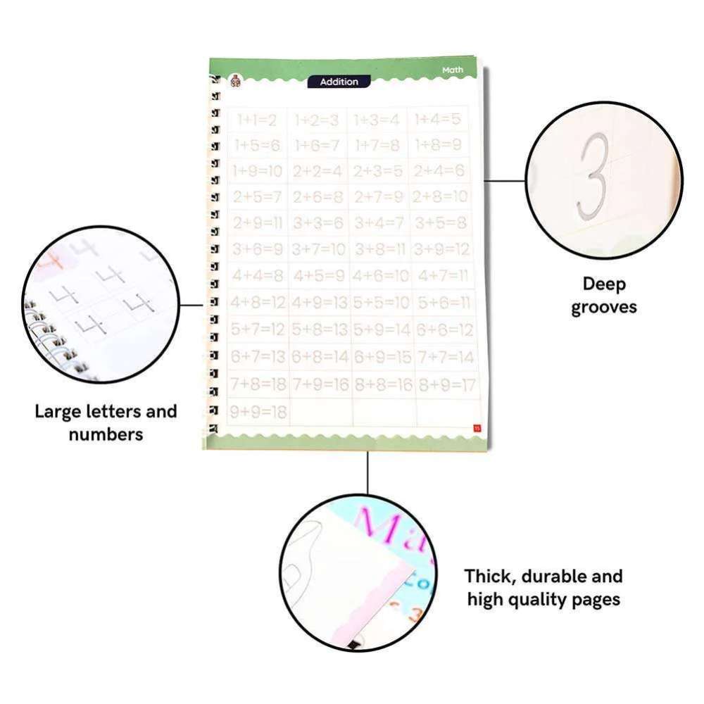 Magic Practice Copybook (4 Book + 10 Refills + 1 Pen + 1 Grip) Number Tracing Book