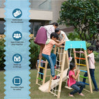 7-in-1 Wooden Kids Play Gym Set with Slide, Swing, Monkey Bars & Climbing Frame | Indoor Outdoor Activity Playset