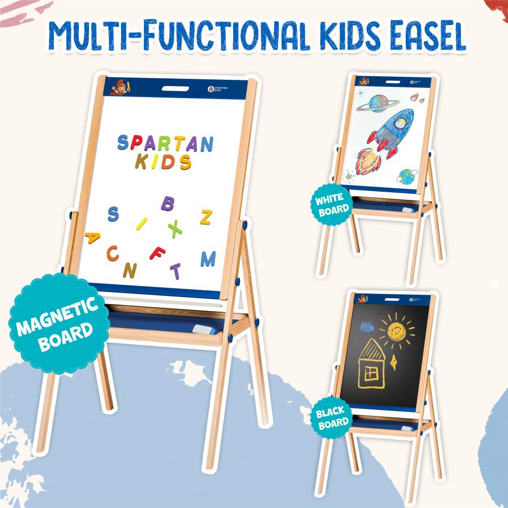 Easel Board for Kids - Adjustable Whiteboard & Chalkboard