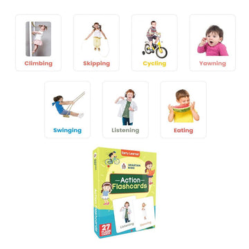 Early Learning Flash Cards with Alphabets, Numbers, Animals, Birds, Action, Fruits and Vegetables Flash cards for kids (Set of 7)