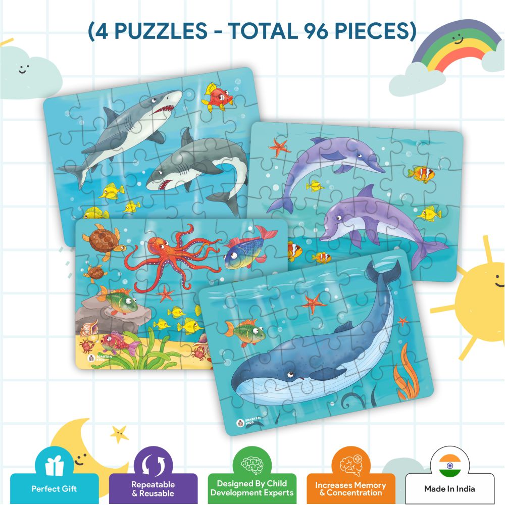 Ocean Jigsaw Puzzle for Kids (4 in a Box) 96 Puzzle Pcs