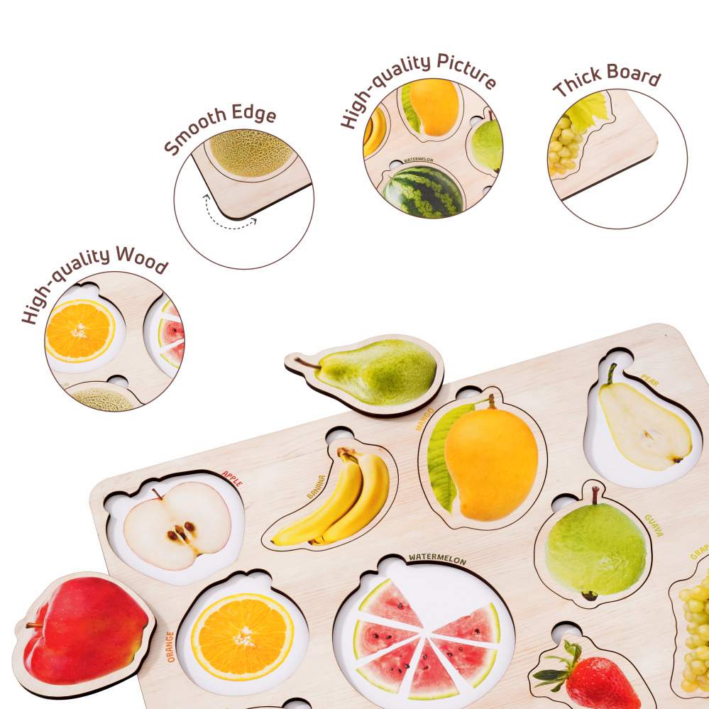 Wooden Fruit & Vegetable 3D Puzzle Set for Kids 3+ (Set of 2)