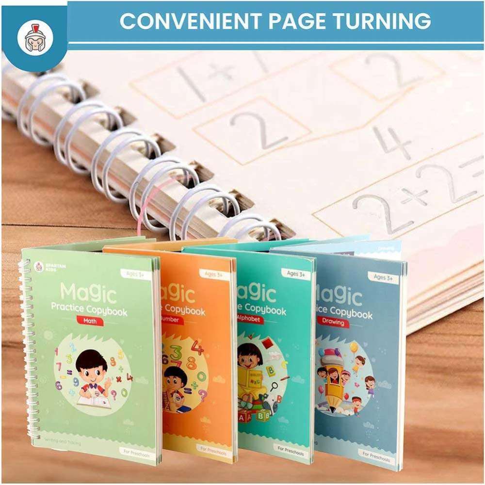 Magic Practice Copybook (4 Book + 10 Refills + 1 Pen + 1 Grip) Number Tracing Book