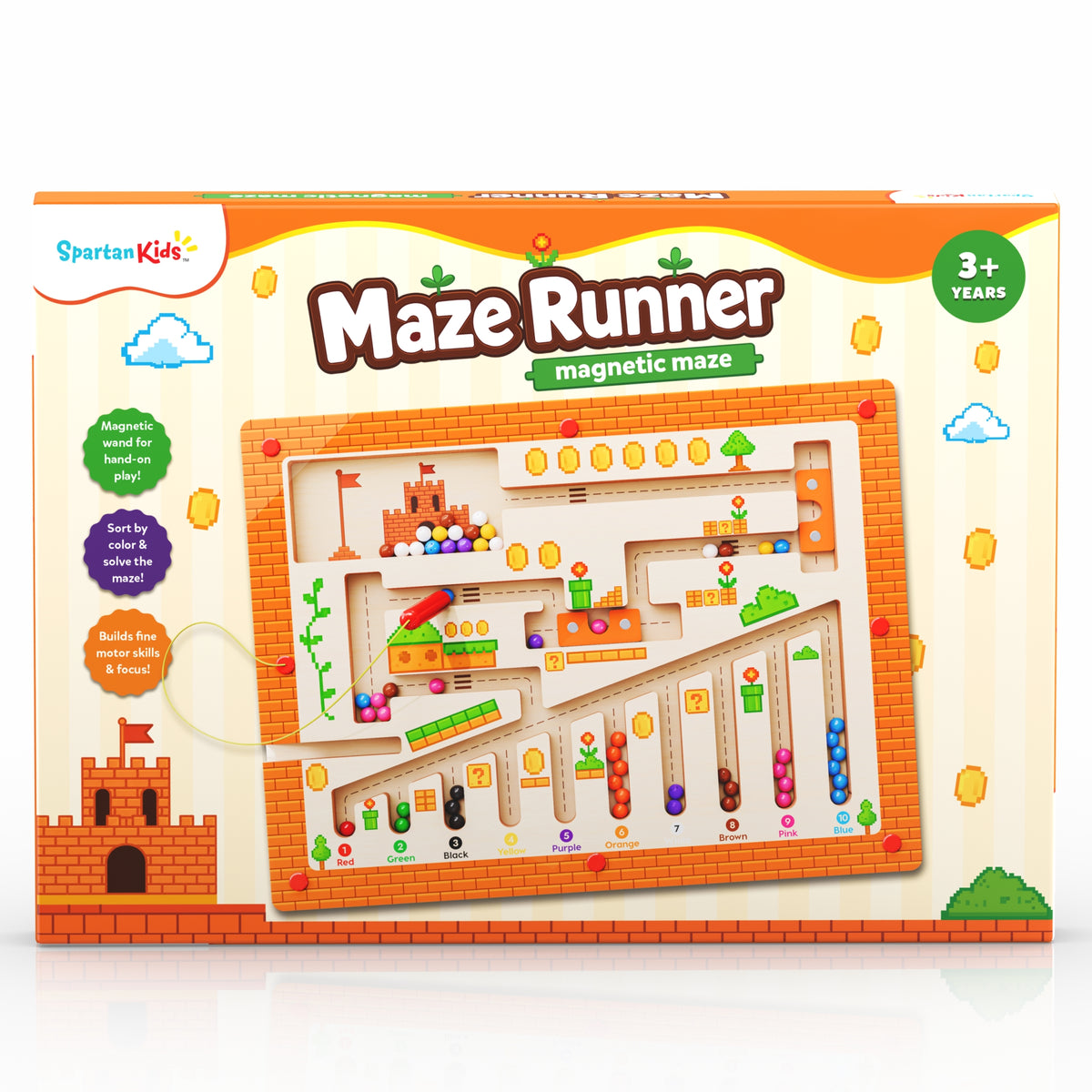 Spartan Kids Maze Runner Magnetic Maze Board Game for Kids 3+ Years | Wooden Magnetic Ball Maze Puzzle | Number Counting, Colour Sorting, Fine Motor Skills & Problem Solving Educational Toy
