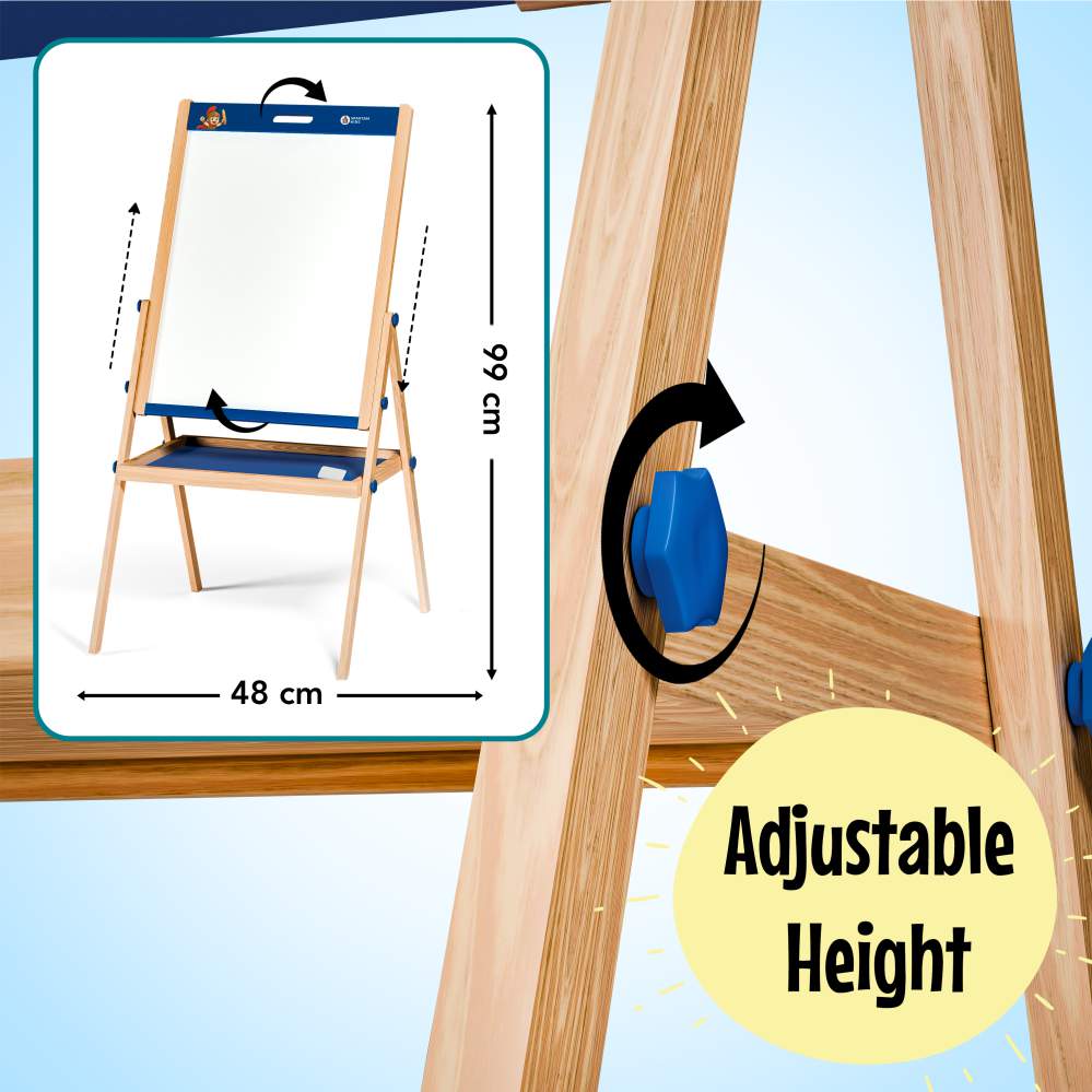 Easel Board for Kids - Adjustable Whiteboard & Chalkboard