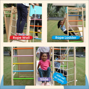 7-in-1 Wooden Kids Play Gym Set with Slide, Swing, Monkey Bars & Climbing Frame | Indoor Outdoor Activity Playset