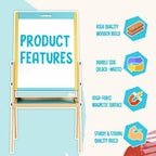 Spartan Kids 3-in-1 Wooden Art Easel Board for Kids | Whiteboard, Chalkboard & Magnetic Board | Adjustable Height | Complete Art Set