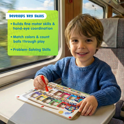 Spartan Kids 3-in-1 Train Magnetic Maze – Wooden Color Sorting & Number Counting Puzzle Board with Magnetic Wand