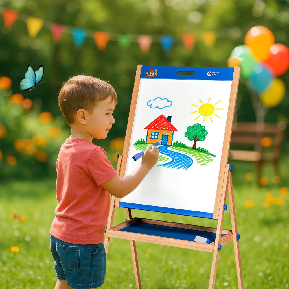 Easel Board for Kids - Adjustable Whiteboard & Chalkboard