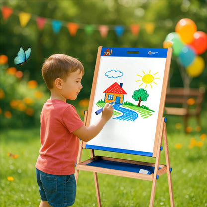 Easel Board for Kids - Adjustable Whiteboard & Chalkboard