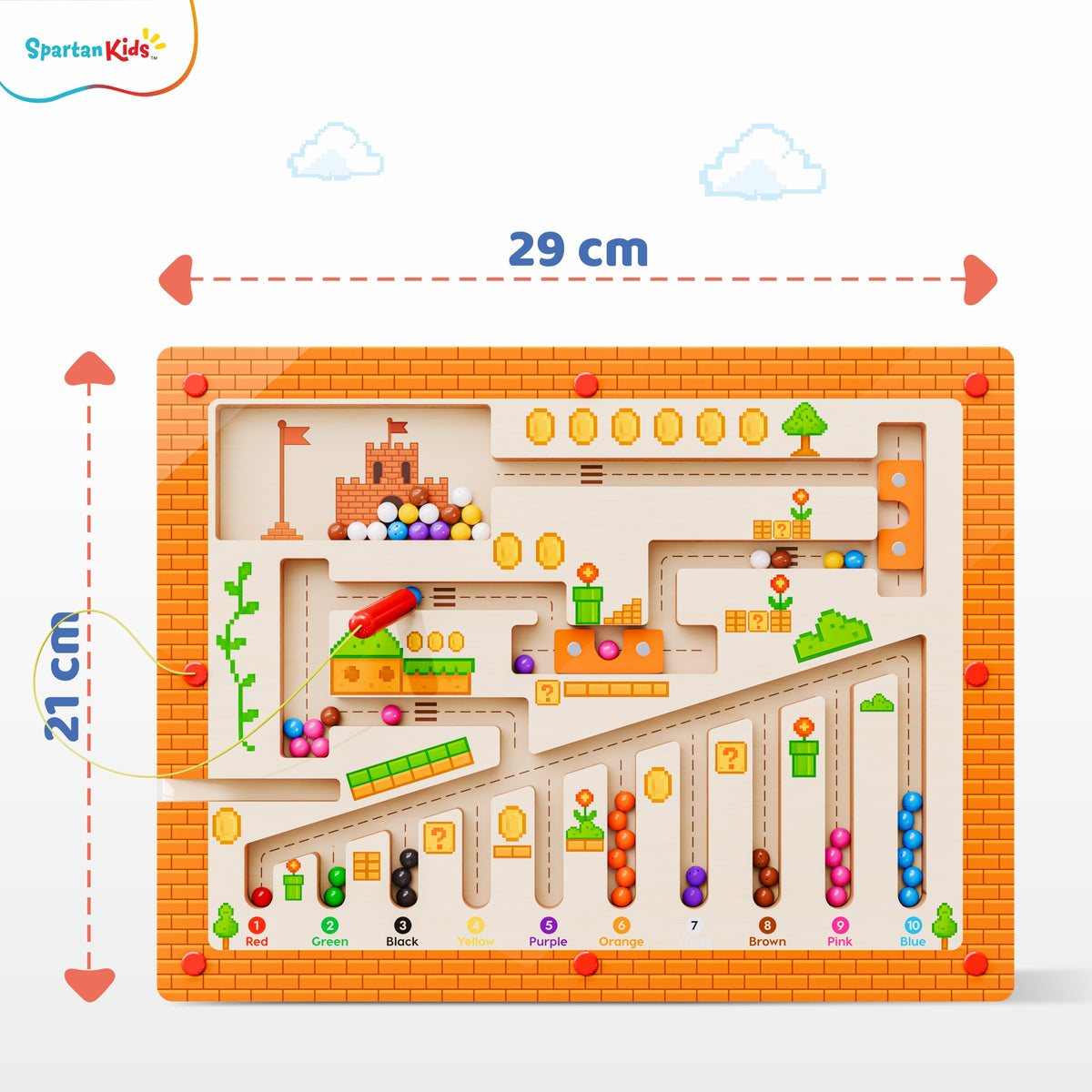Spartan Kids Maze Runner Magnetic Maze Board Game for Kids 3+ Years | Wooden Magnetic Ball Maze Puzzle | Number Counting, Colour Sorting, Fine Motor Skills & Problem Solving Educational Toy