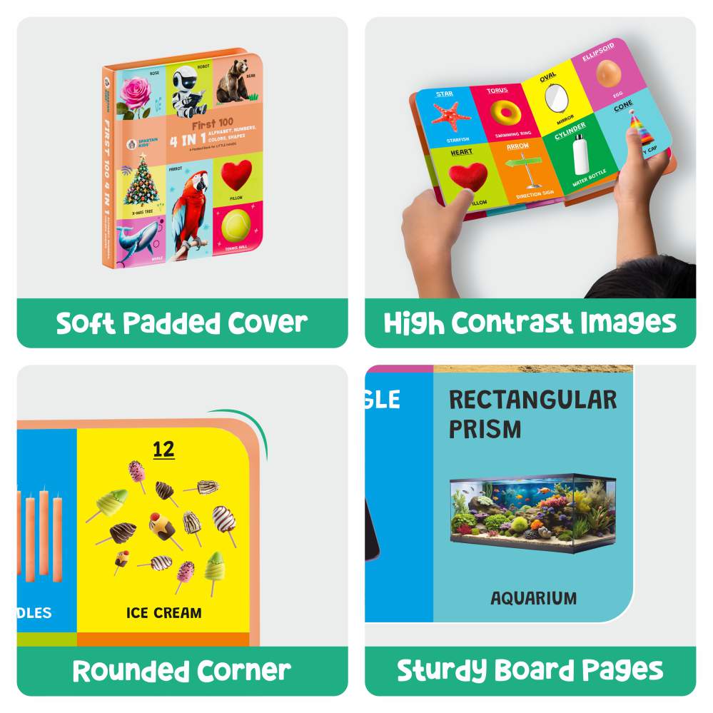 My First Padded Board Book: 4-in-1 Alphabet, Numbers, Colors