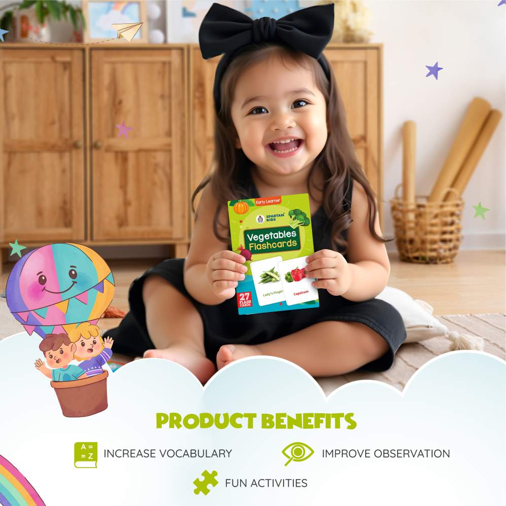 Vegetables Flashcards for Kids – 27 Veggie Picture Cards (Ages 2-5)