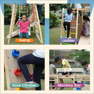 7-in-1 Wooden Kids Play Gym Set with Slide, Swing, Monkey Bars & Climbing Frame | Indoor Outdoor Activity Playset