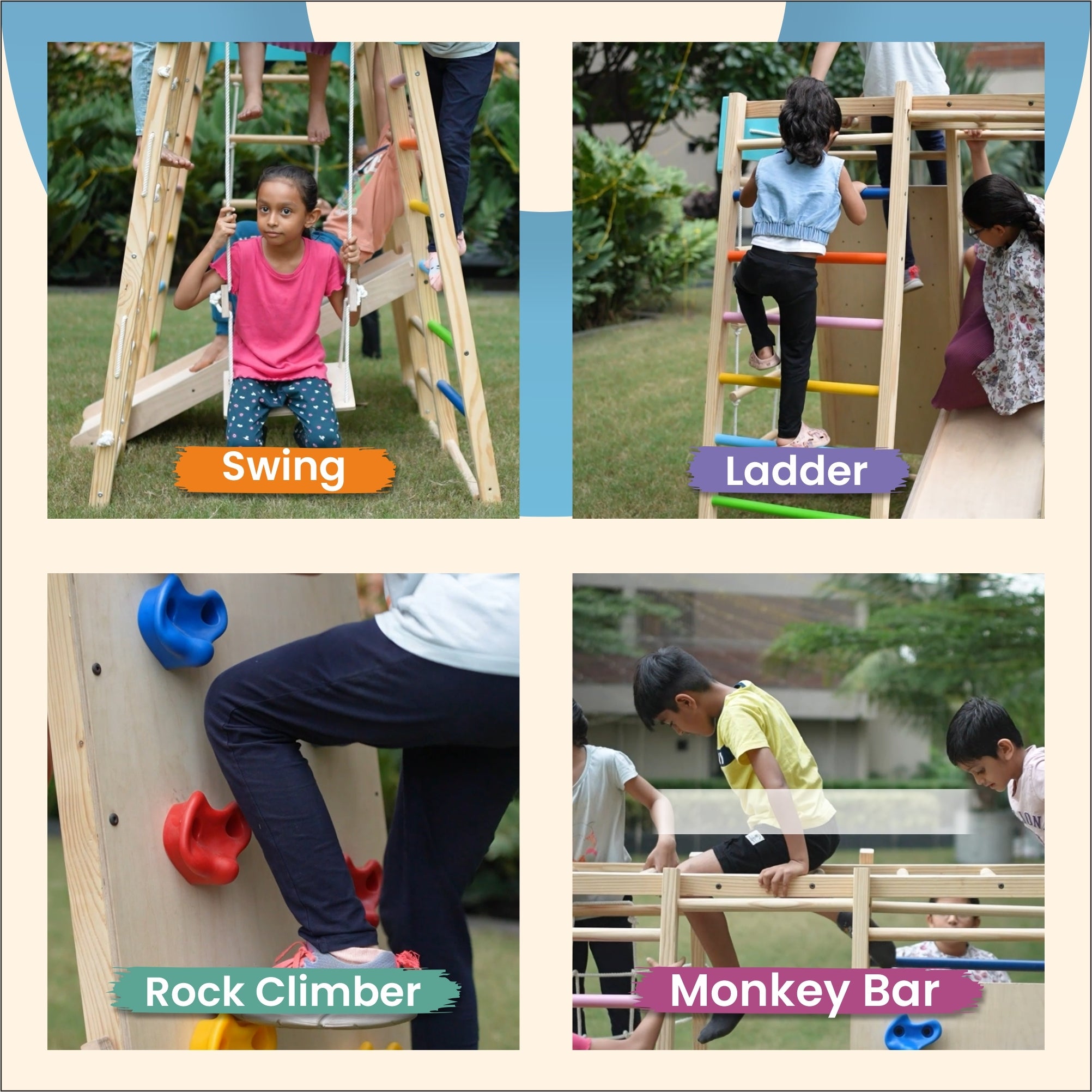7-in-1 Wooden Kids Play Gym Set with Slide, Swing, Monkey Bars & Climbing Frame | Indoor Outdoor Activity Playset