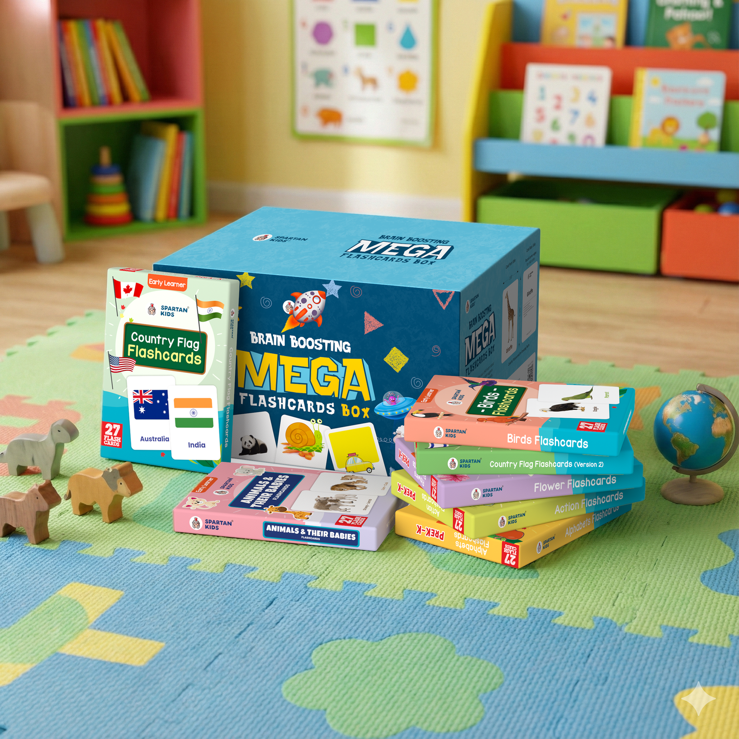 Brain Boosting Mega Flashcards Box — 25-Pack | 675 Educational Flashcards for Kids Ages 2–8 | Spartan Kids
