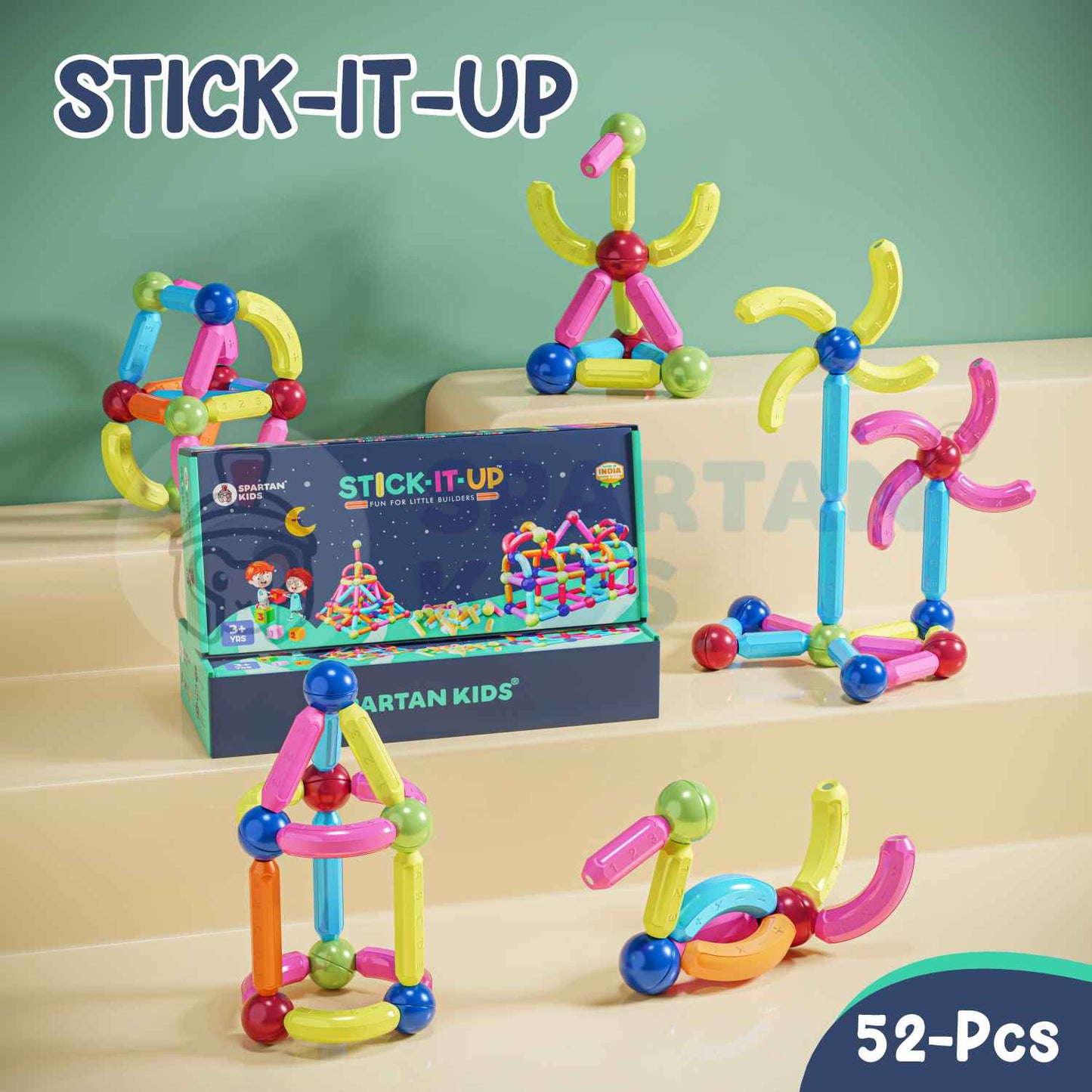 Spartan Kids Magnetic Building Sticks Blocks 52 pcs– Educational Toys for Toddlers