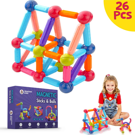 Spartan Kids Magnetic Building Sticks Blocks 26 pcs– Educational Toys for Toddlers