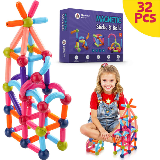 Spartan Kids Magnetic Building Sticks Blocks 32 pcs – Educational Toys for Toddlers