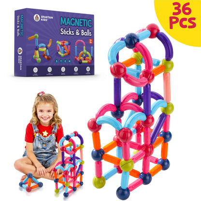 Spartan Kids Magnetic Building Sticks Blocks 36 pcs – Educational Toys for Toddlers