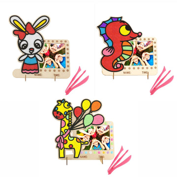 Wooden Foam Clay Art Photo Frame Set: Rabbit, Sea Horse, Giraffe (Set of 3)