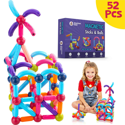 Spartan Kids Magnetic Building Sticks Blocks 52 pcs– Educational Toys for Toddlers