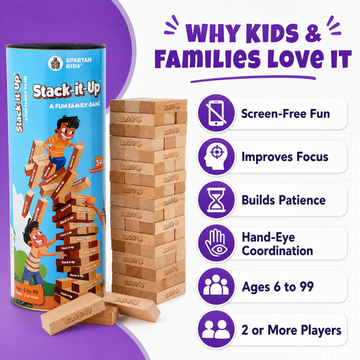 Stack-It-Up Wooden Blocks Game for Kids & Adults, 54 Piece Tumbling Tower, Indoor Family Board Game, Balancing & Building Blocks, Brain Games for Age 6+ Years