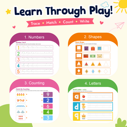Spartan Kids My First Tracing Book for Kids Age 3+ | Reusable Wipe & Clean Practice Book with Marker | Learn Letters, Numbers, Shapes & Lines | Early Learning & Handwriting Activity Book for Preschoolers