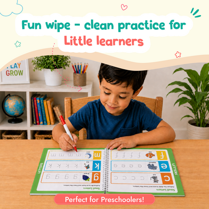 Spartan Kids My First Tracing Book for Kids Age 3+ | Reusable Wipe & Clean Practice Book with Marker | Learn Letters, Numbers, Shapes & Lines | Early Learning & Handwriting Activity Book for Preschoolers
